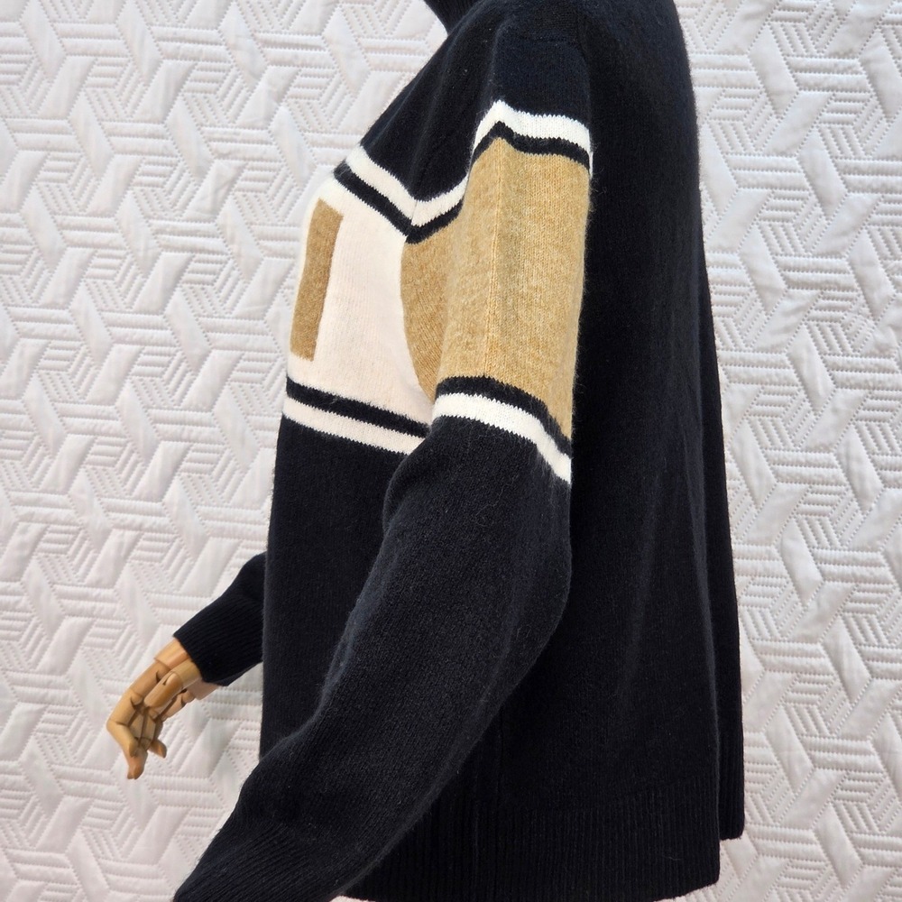 CeCe Sweater SKI Womens Graphic Turtleneck Black gold White snowy winter slope M - Picture 4 of 7